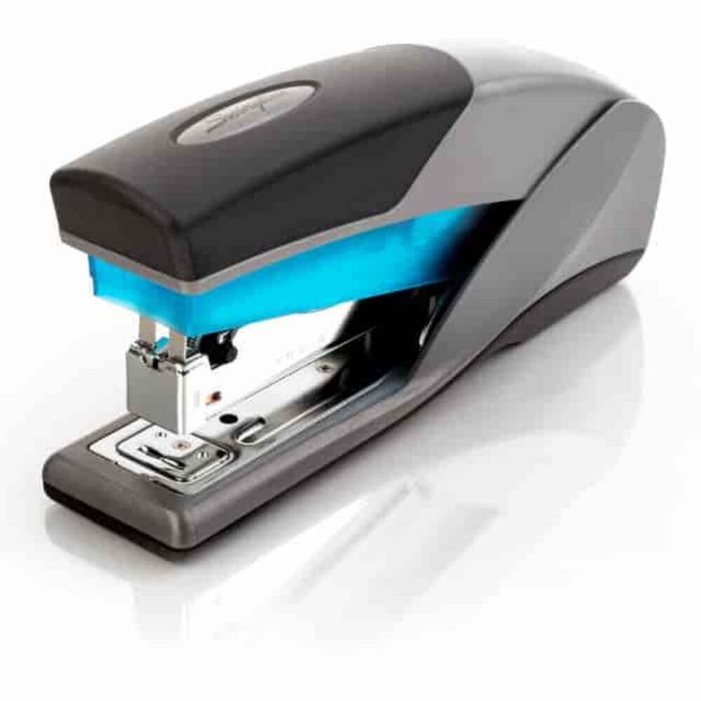 Swingline Optima 25 Reduced Effort Stapler, Staples Upto 25 Sheet Of 20lb Paper, Holds Upto 210 Staple, Full Strip, Staple Size: 0.25", Blue, Gray, Plastic, Metal, 1 Each