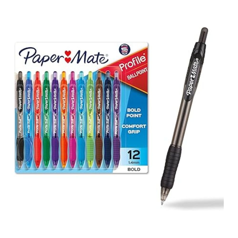 Paper Mate Profile Retractable Ballpoint Pens 14mm Assorted 12 Pack