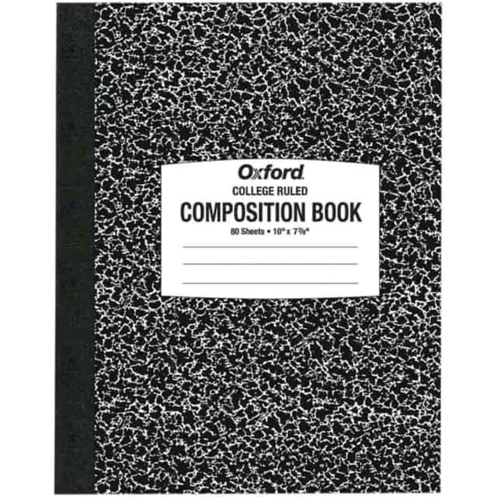 Oxford Tops College-ruled Composition Notebook, 80 Sheets, Stitched, 7 7/8" X 10" Sheet Size, White Paper, Black Marble Cover, 1 Each