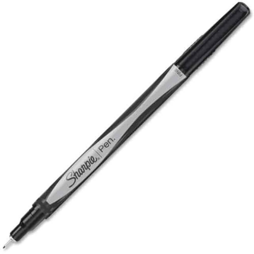 Sharpie Fine Point Pen, Fine Needle Pen Point, Black Ink, Gray, Black Barrel, 4 / Pack
