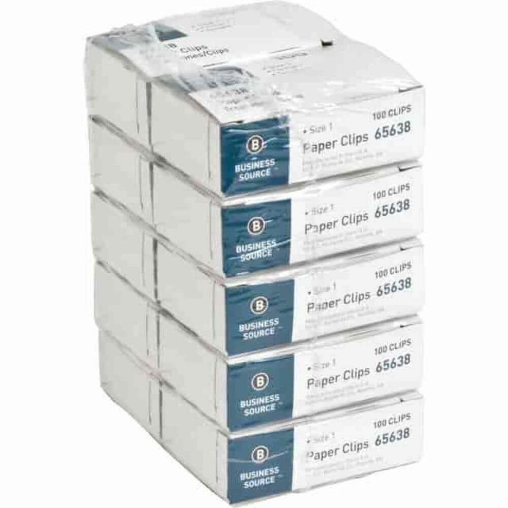 Business Source Paper Clips, No. 1, Silver, Steel, 100/Box, 10 / Pack