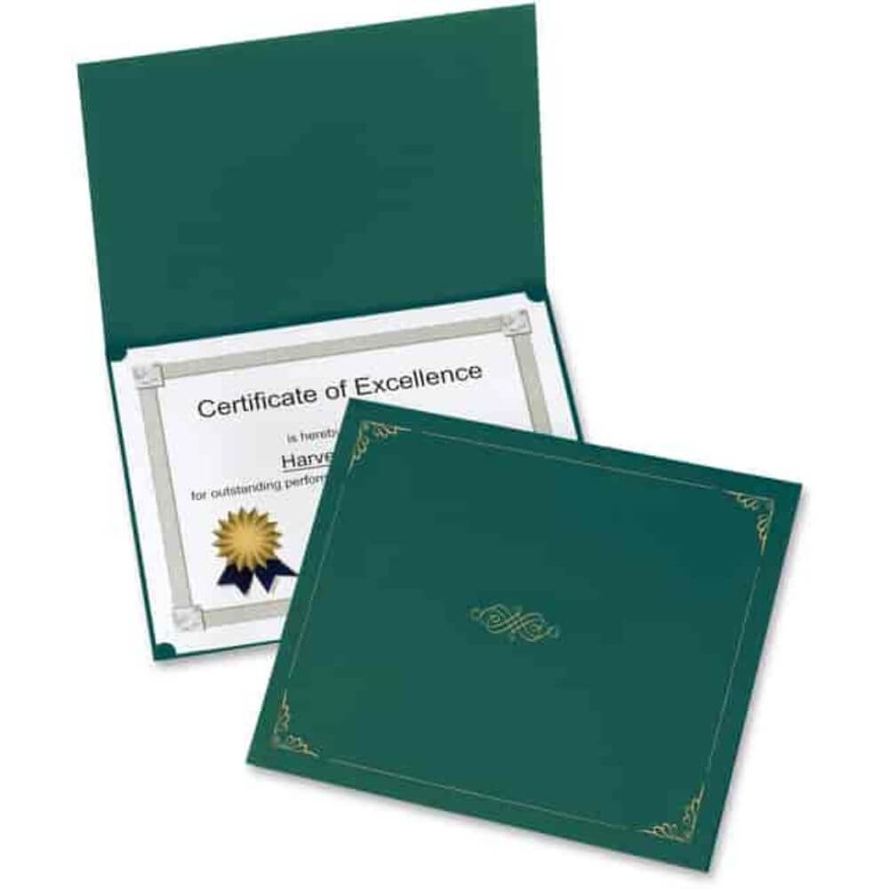 Oxford Letter Certificate Holder, 8 1/2" X 11", Linen, Hunter Green, Reinforced, Acid-free, 5 / Pack