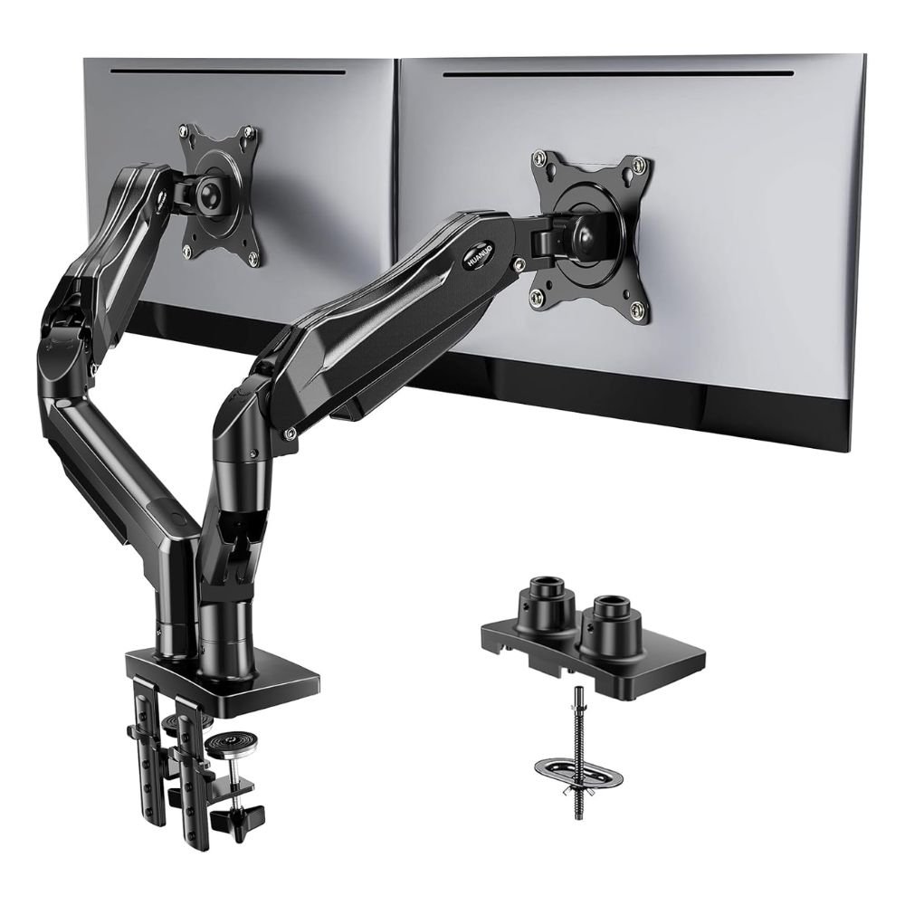 HUANUO Adjustable Dual Monitor Desk Mount for 13–32 Inch Screens
