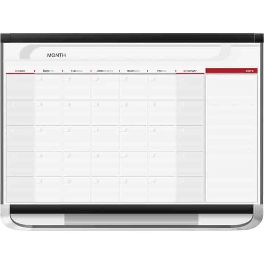 Quartet Prestige 2 Magnetic Monthly Calendar Board, Monthly, 1 Month, Graphite, White, Steel, 24" Height X 36" Width, Erasable, Stain Resistant, Ghost Resistant, Magnetic, Durable, Marker Tray, 1 Each