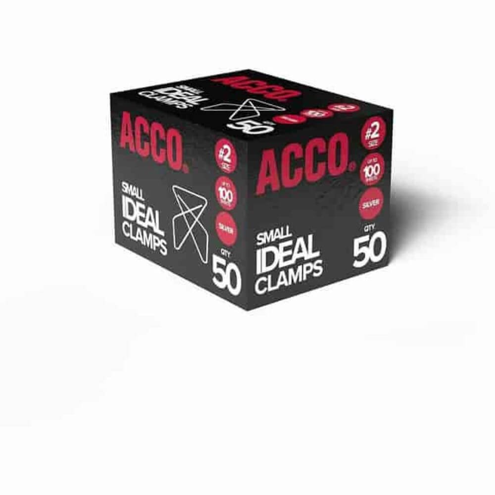 ACCO Ideal Paper Clamps, Small, No. 2, 100 Sheet Capacity, Silver, 50 / Box