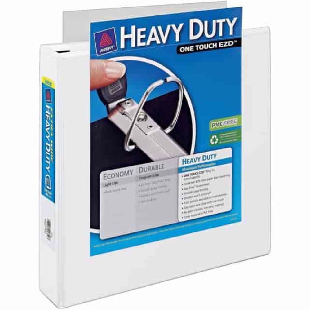 Avery Avery Heavy-Duty View Extra Wide Binder, 1.5" EZD Rings, White, Avery® Heavy-Duty View 3 Ring Binder, Extra Wide, 1.5" EZD(R) Rings, 1 White Binder (01319)