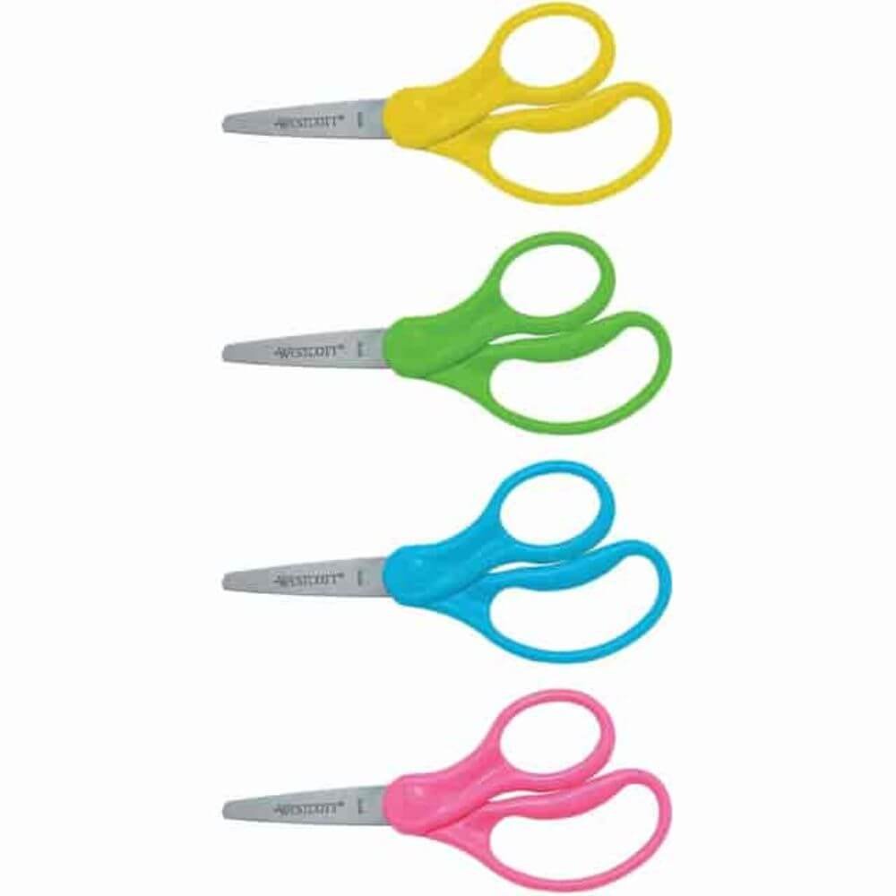 Westcott 5 Kids Pointed Tip Scissors, 5 Overall Length, Straight-left/right, Stainless Steel, Pointed Tip, Assorted, 1 Each