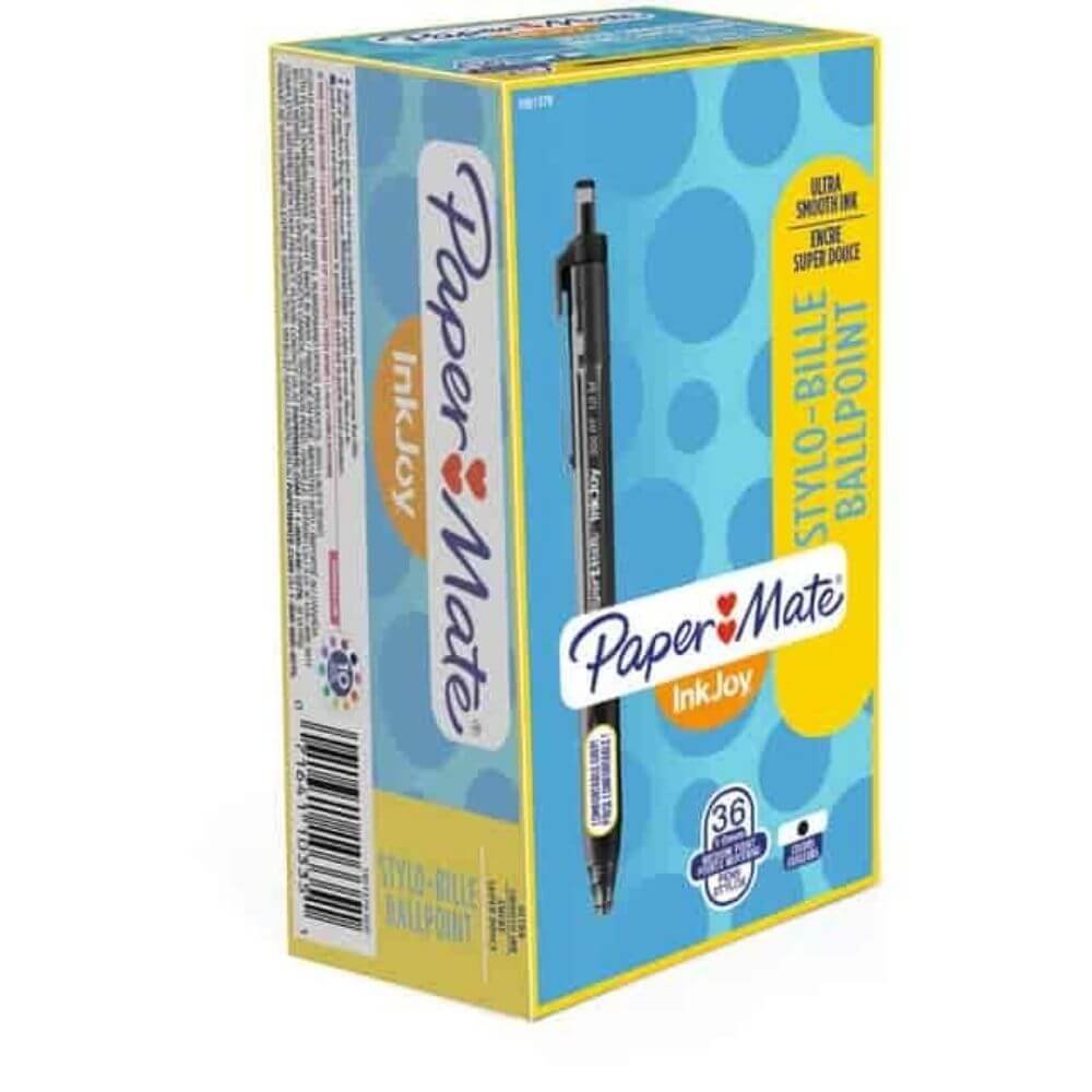 Paper Mate Inkjoy 300 RT Ballpoint Pens, 1 Mm Pen Point, Retractable, Black Ink, Black Barrel, 36 ,Pack
