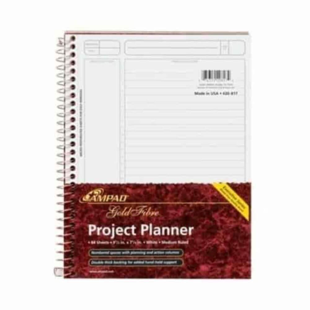 TOPS Ampad Gold Fibre Project Planner, 9 1/2" X 7 1/4" , Assorted Colors, Small, 7 1/4" X 2/5" Sheet Size, White Sheet, Wire Bound, Assorted Cover, 0.4" Height X 7.2" Width, 1 Each