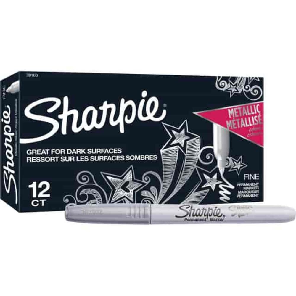 Sharpie Metallic Permanent Markers, 0.5 Mm Fine Chisel Marker Point, Silver Ink, 1 Dozen