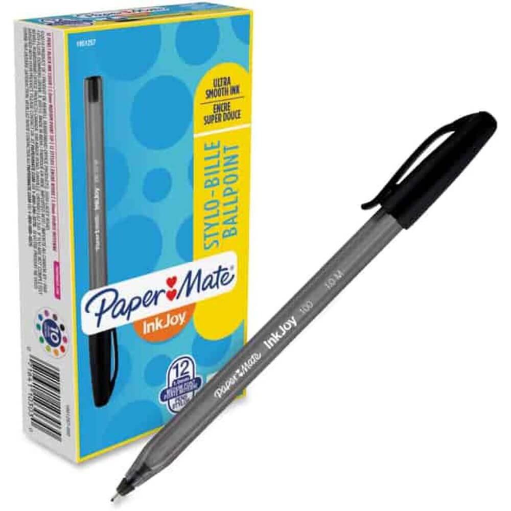 Paper Mate Inkjoy 100 ST Ballpoint Stick Pens, 1 Mm Medium Pen Point, Black Ink, Translucent Barrel, Dozen