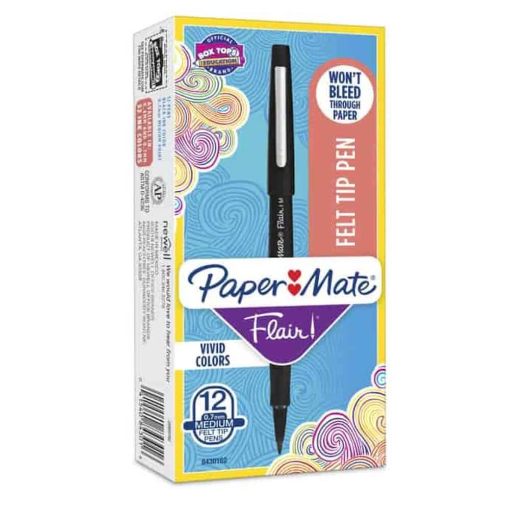 Point Guard Flair Porous Point Stick Pen, Black Ink, Medium, Dozen