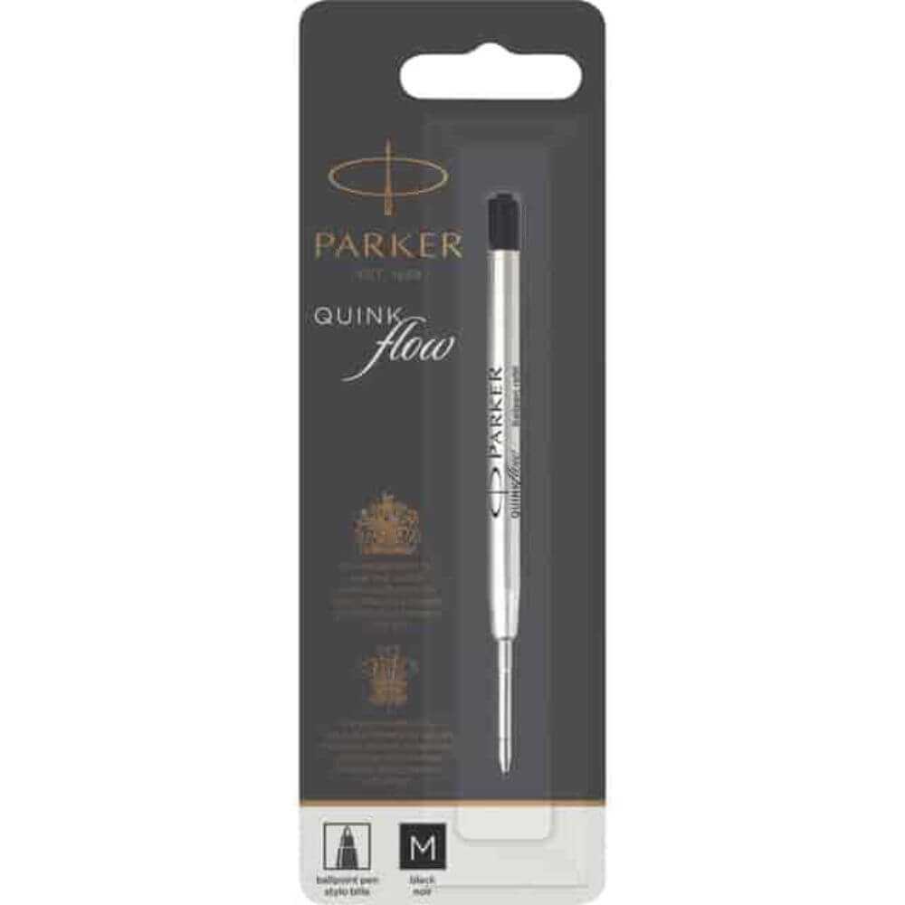 Parker Quinkflow Black Ink Ballpen Refill, Medium Point, Black Ink, Smooth Writing, Quick-drying Ink, 1 Each