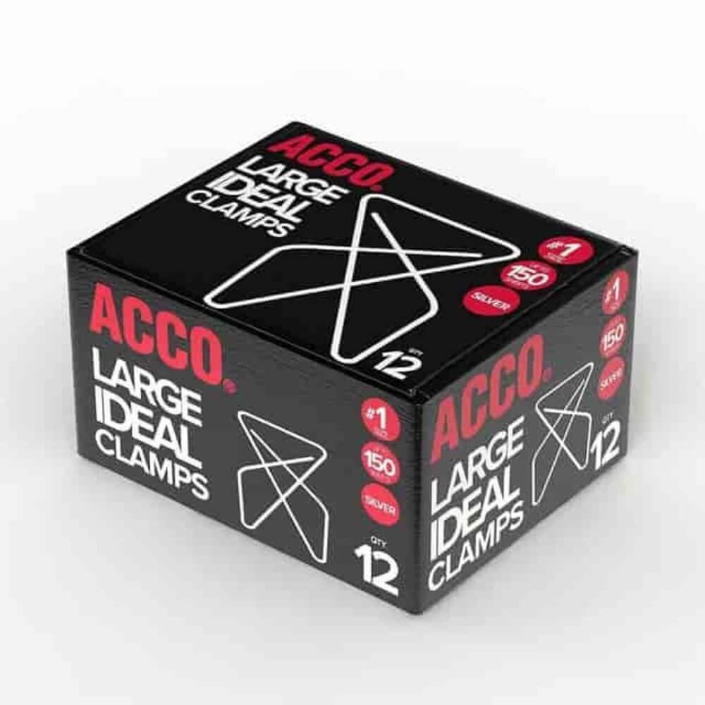 ACCO Ideal Paper Clamps, Large, No. 1, 150 Sheet Capacity, Silver, Metal, 12 / Box