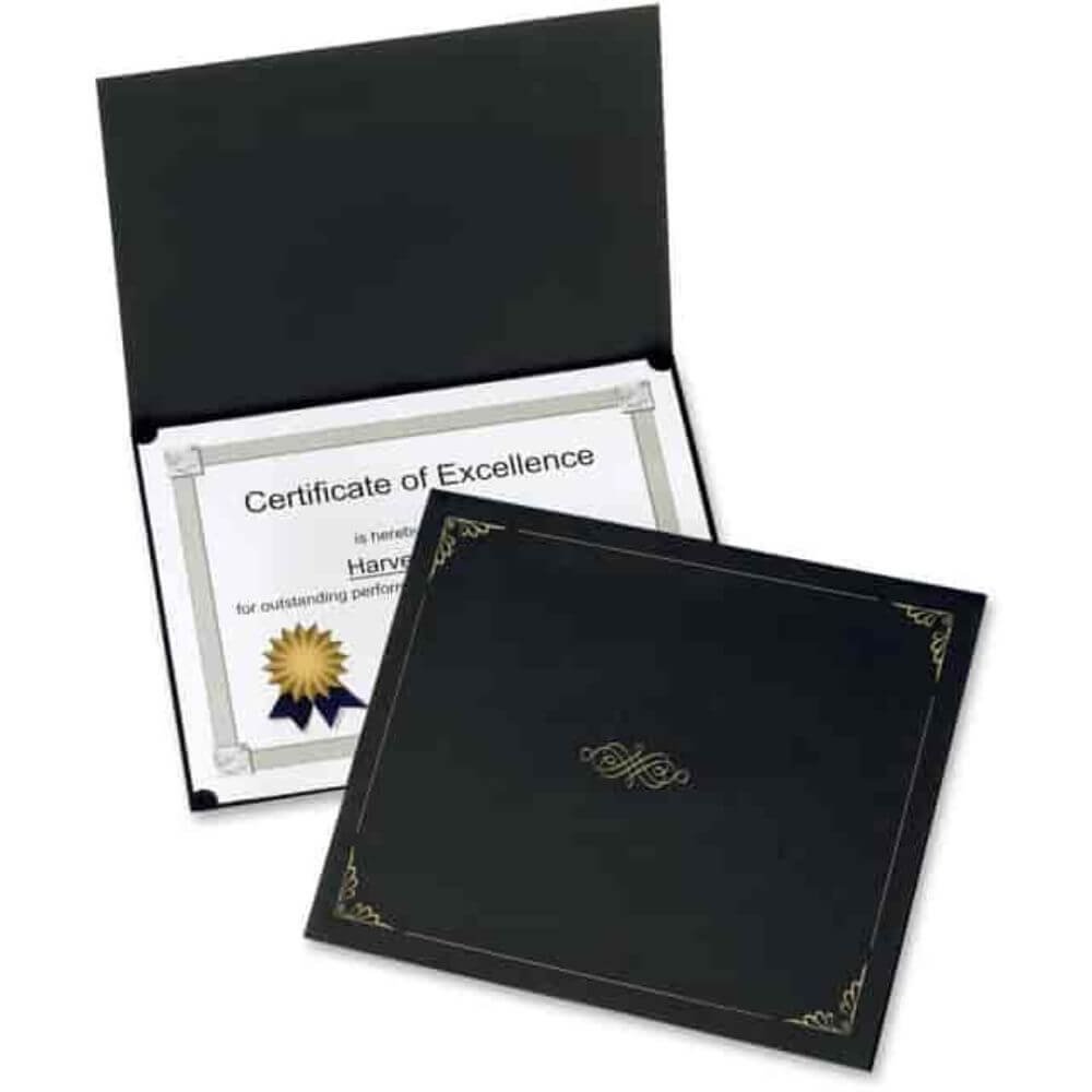 Oxford Letter Certificate Holder, 8 1/2" X 11", Linen, Black, Acid-free, 1 Pack