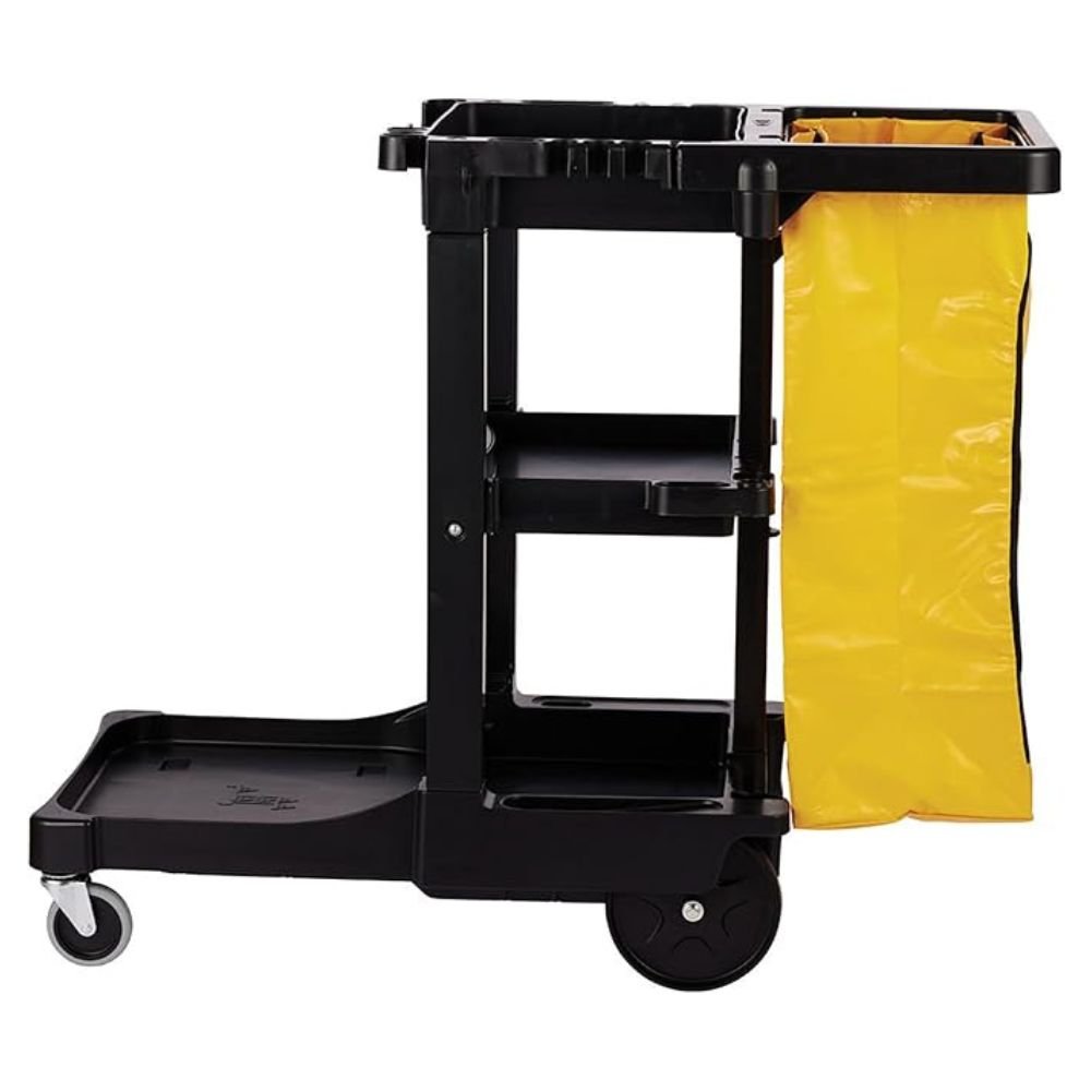 Rubbermaid Commercial Janitorial Cleaning Cart With 3 Shelves And Bag