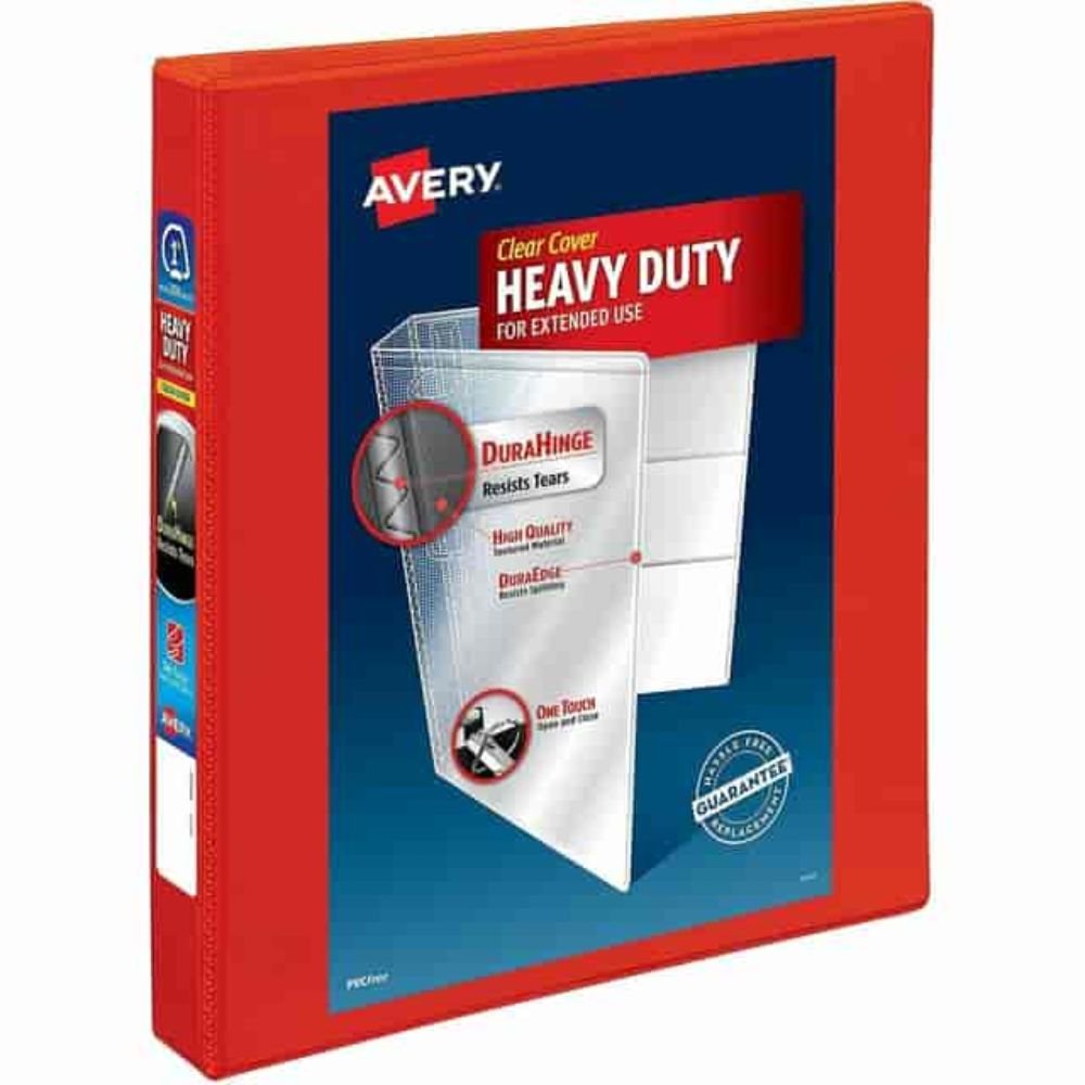 Avery Avery Heavy-Duty View 3 Ring Binder, 1" One Touch EZD Rings, Red, Avery® Heavy-Duty View 3 Ring Binder, 1" One Touch EZD(R) Rings, 1 Red Binder (79170)