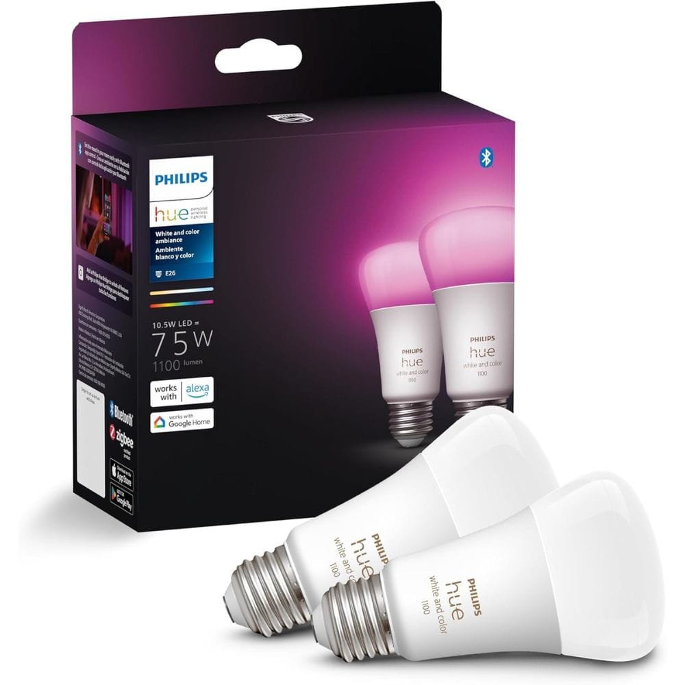 Philips Hue A19 Smart LED Bulbs 2 Pack Alexa Compatible