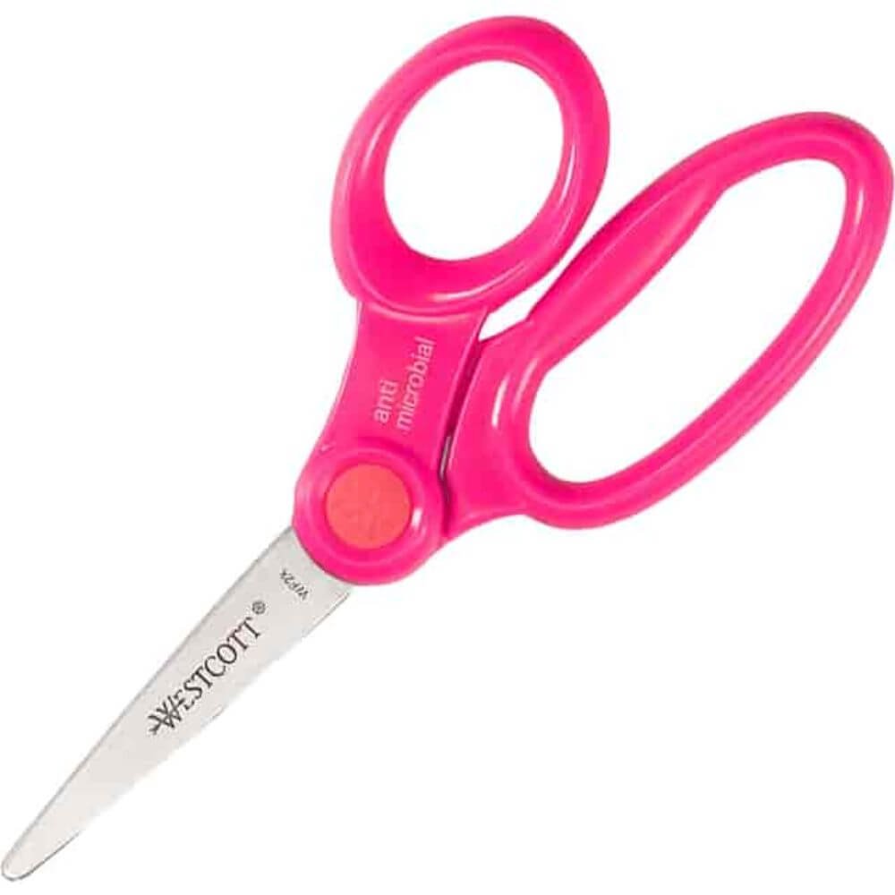 Westcott 5 Antimicrobial Kids Pointed Scissors, 5 Overall Length, Straight-left/right, Stainless Steel, Pointed Tip, Assorted, 1 Each
