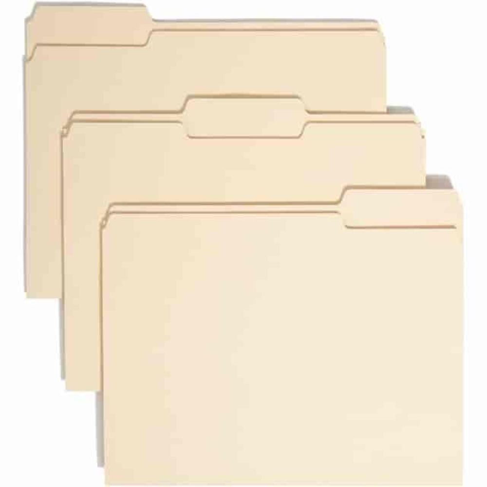Smead 1/3 Tab Cut Letter Recycled Top Tab File Folder, 8 1/2" X 11", 3/4" Expansion, Top Tab Location, Assorted Tab Position, 11 Pt., 1 Plys, Manila, Acid-free, Rounded Corner, 100% Recycled, 100 / Box