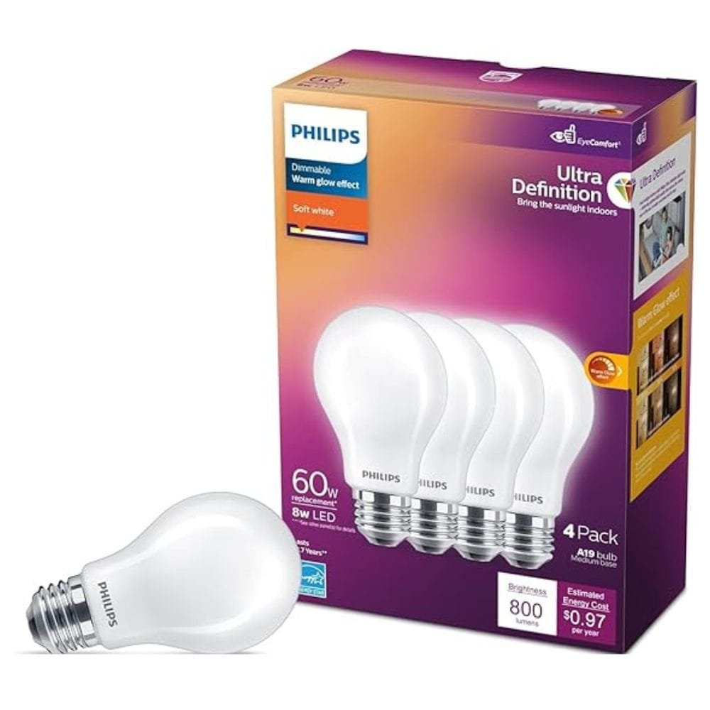 Philips LED 60W A19 Bulbs 4 Pack Soft White Dimmable