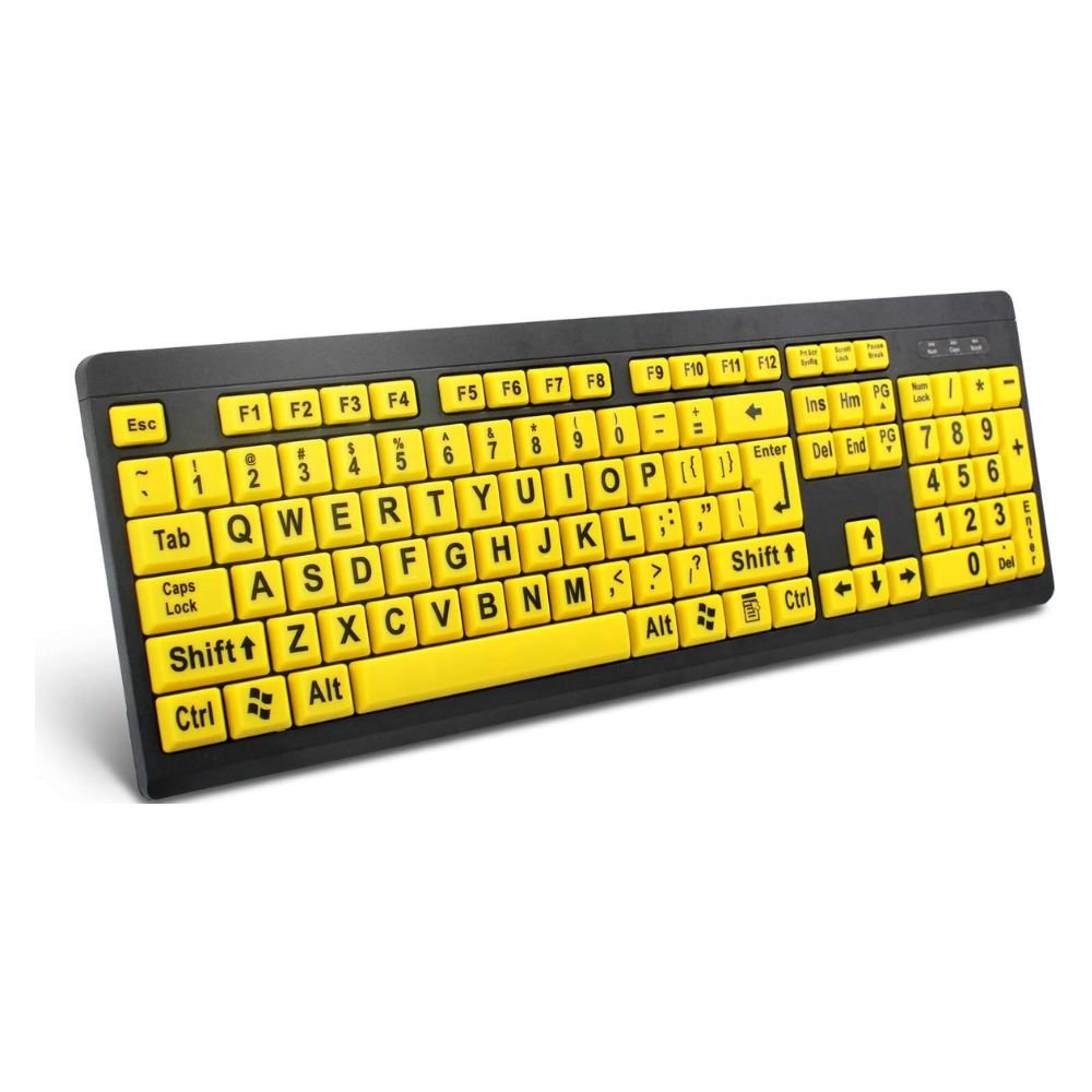 BOOGIIO Large Print Wired USB Keyboard High Contrast Yellow Black