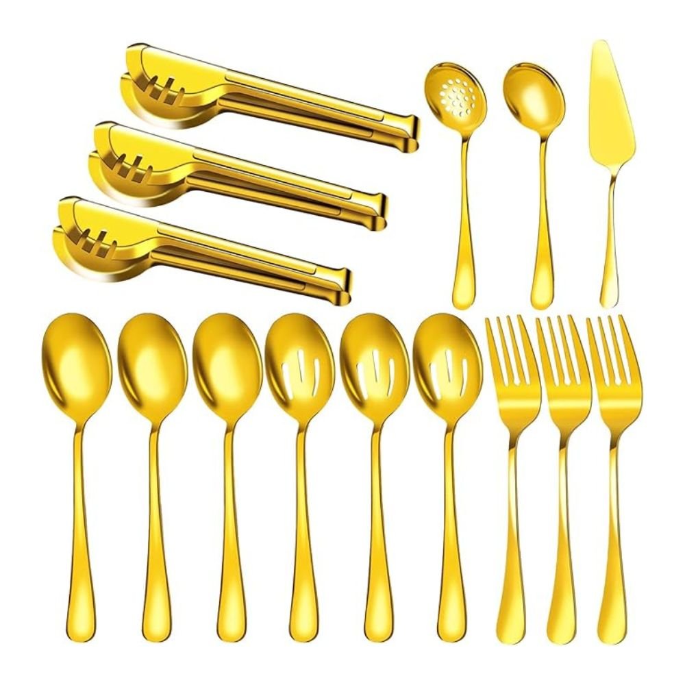 Gold Stainless Steel Serving Utensils Set 15 Pieces
