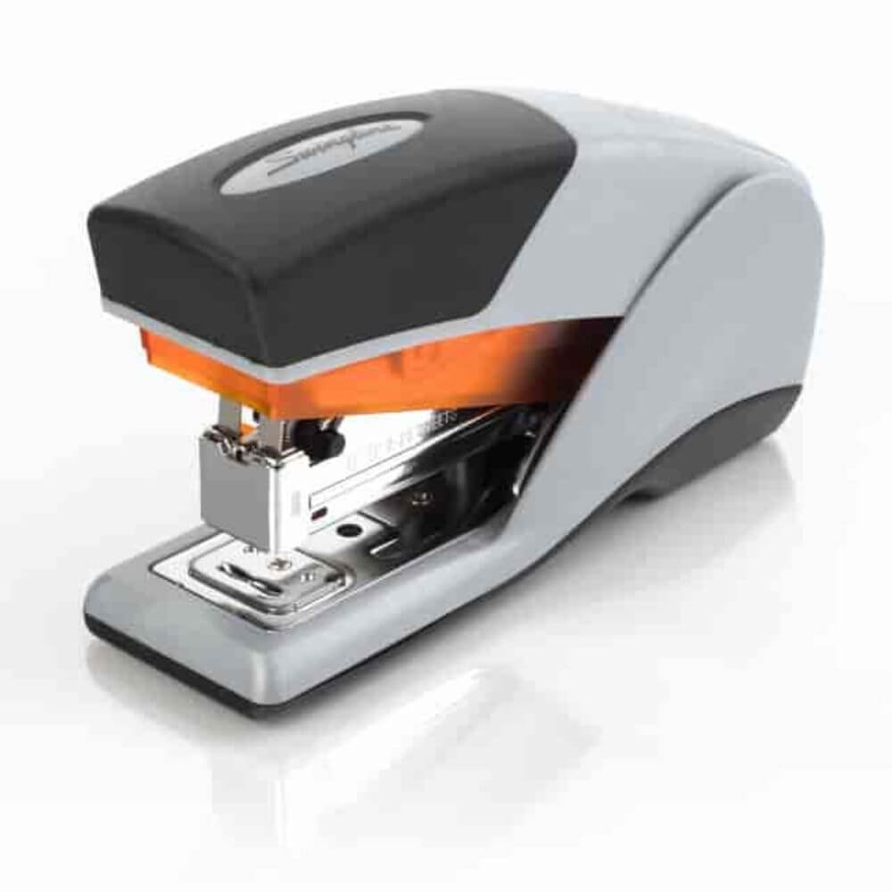 Swingline Optima 25 Compact Reduced Effort Stapler, Staples Upto 25 Sheet Of 20lb Paper, Holds Upto 105 Staple, Half Strip, Staple Size: 0.25", Gray, Black, Orange, Plastic, Metal, 1 Each