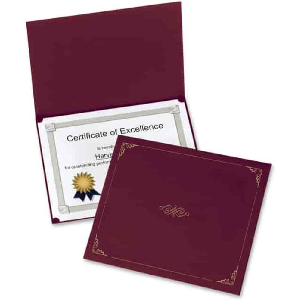 Oxford Letter Certificate Holder, 8 1/2" X 11", Linen, Burgundy, Acid-free, 1 Pack