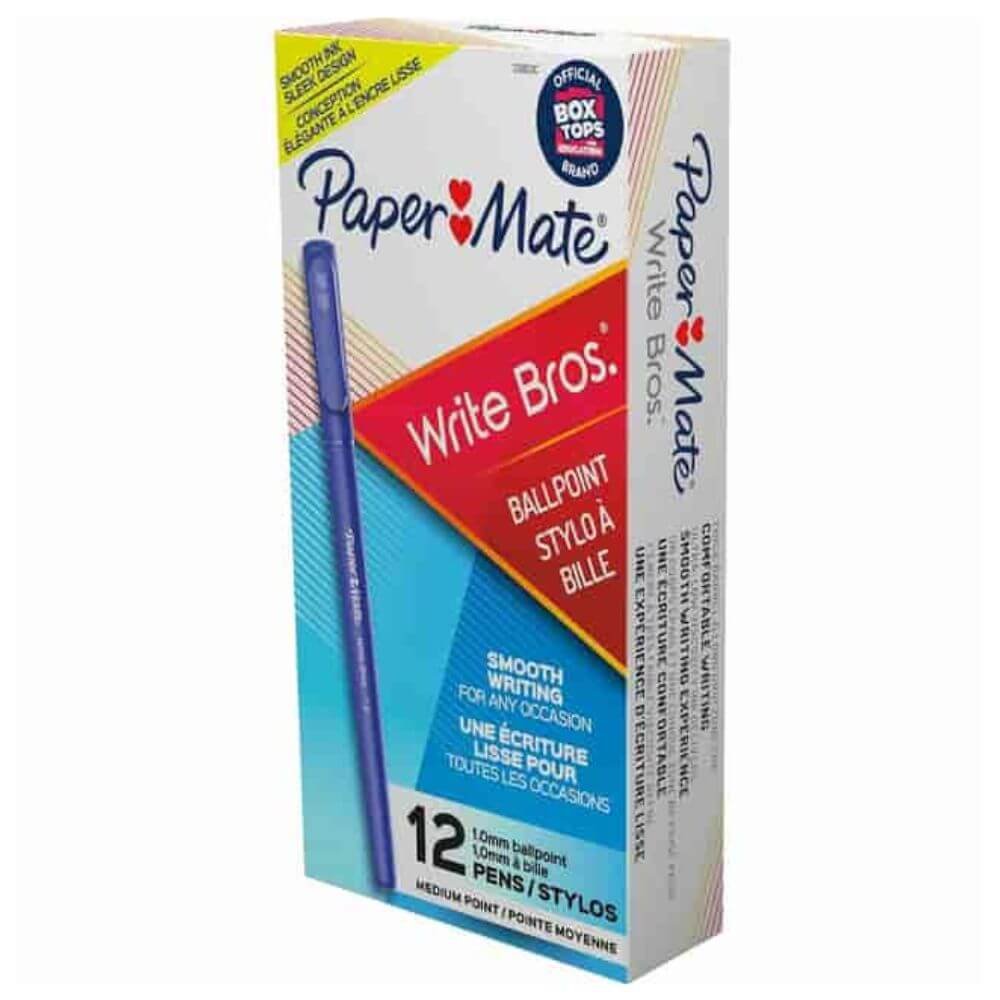 Paper Mate Write Bros. Ballpoint Stick Pens, Medium Pen Point, Blue Ink, Blue Barrel ,Dozen