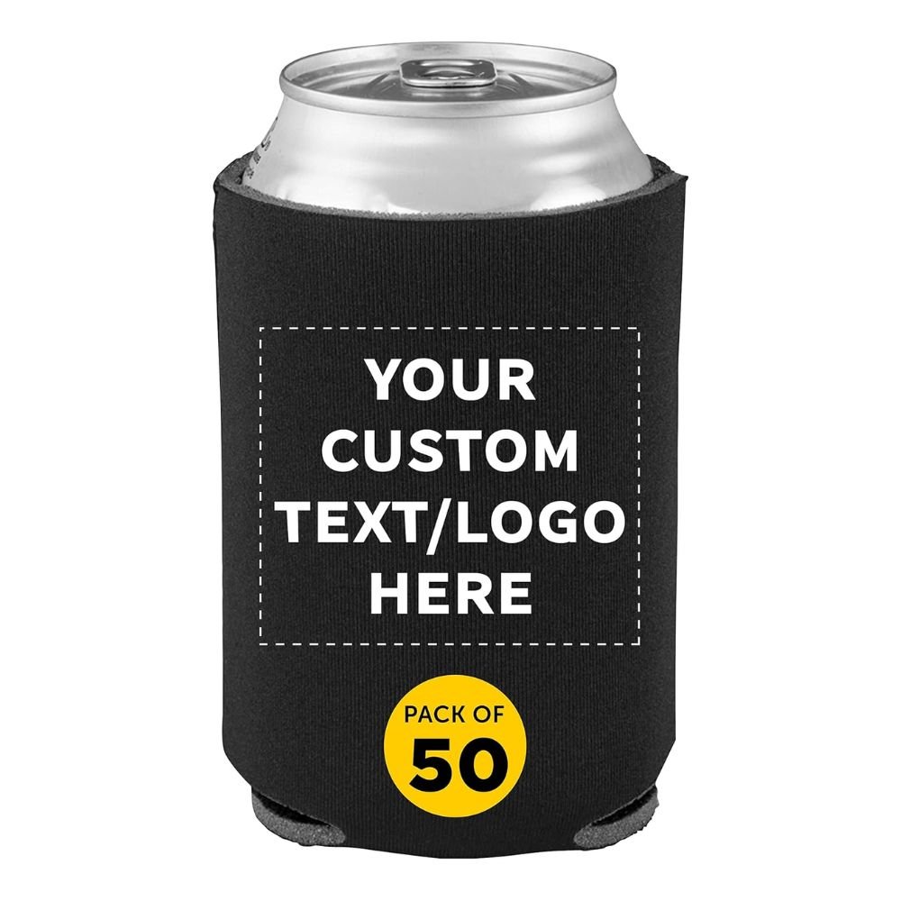 Custom Collapsible Beer Can Coolers Bulk Set of 50 Black