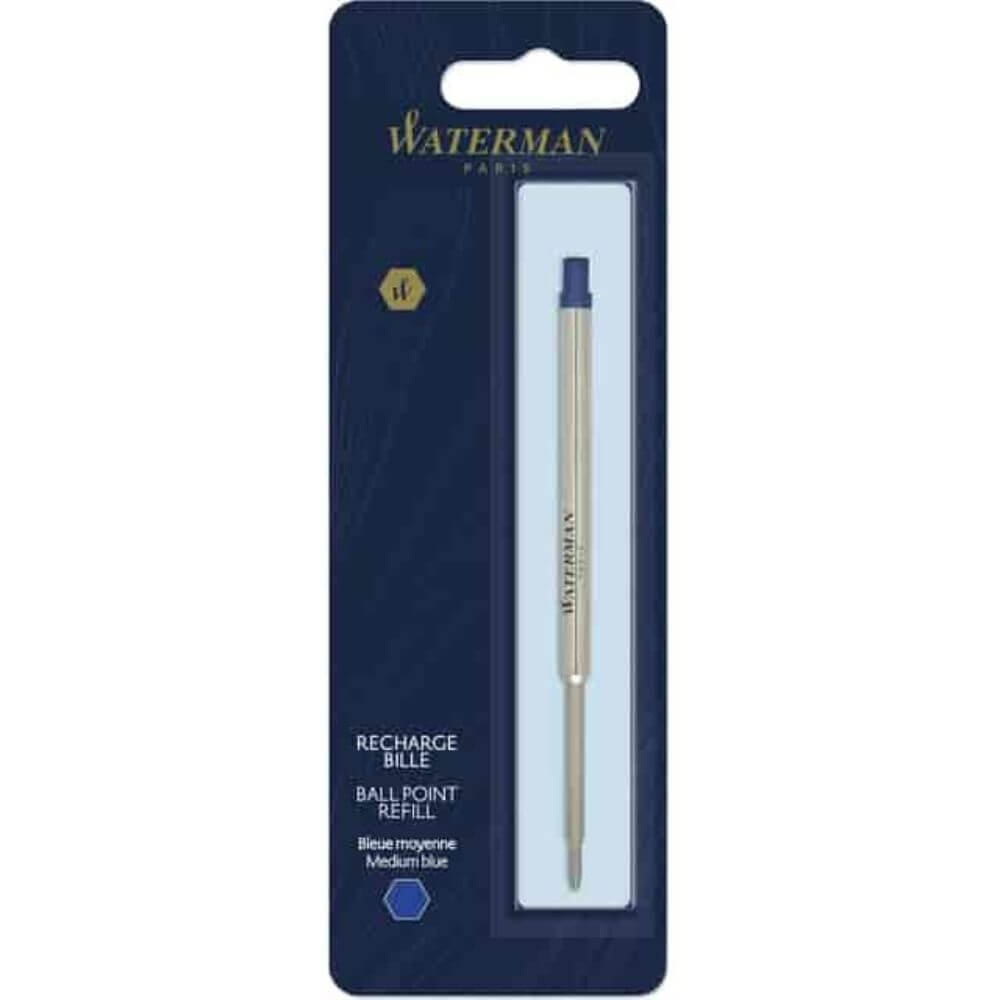 Waterman Ballpoint Pen Refill, Medium Point, Blue Ink, 1 Each