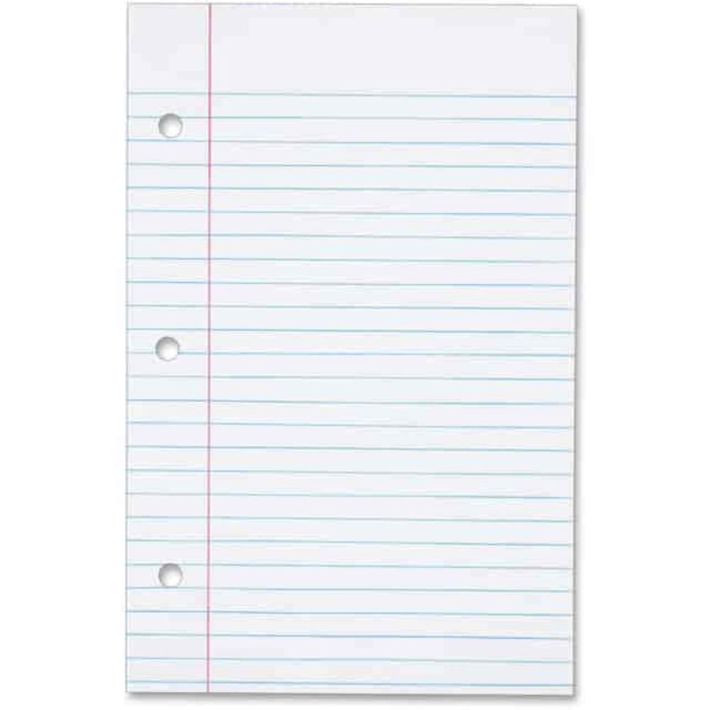 TOPS 3-hole Punched College-ruled Filler Paper, 100 Sheets, 0.31" Ruled, Ruled Red Margin, 20 Lb Basis Weight, 5 1/2" X 8 1/2" Sheet Size, Bright White Paper, Heavyweight, 100 / Pack