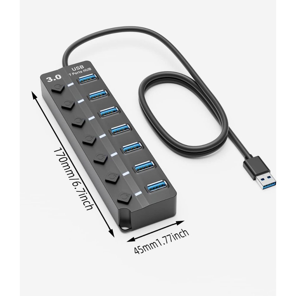 PANPEO 7 Port USB 3.0 Hub Splitter With LED Switch