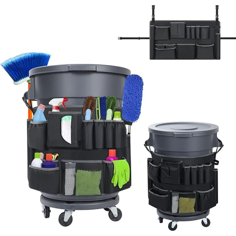 Garbage Bin Caddy Bag With 13 Pockets For 32 To 55 Gallon Trash Can