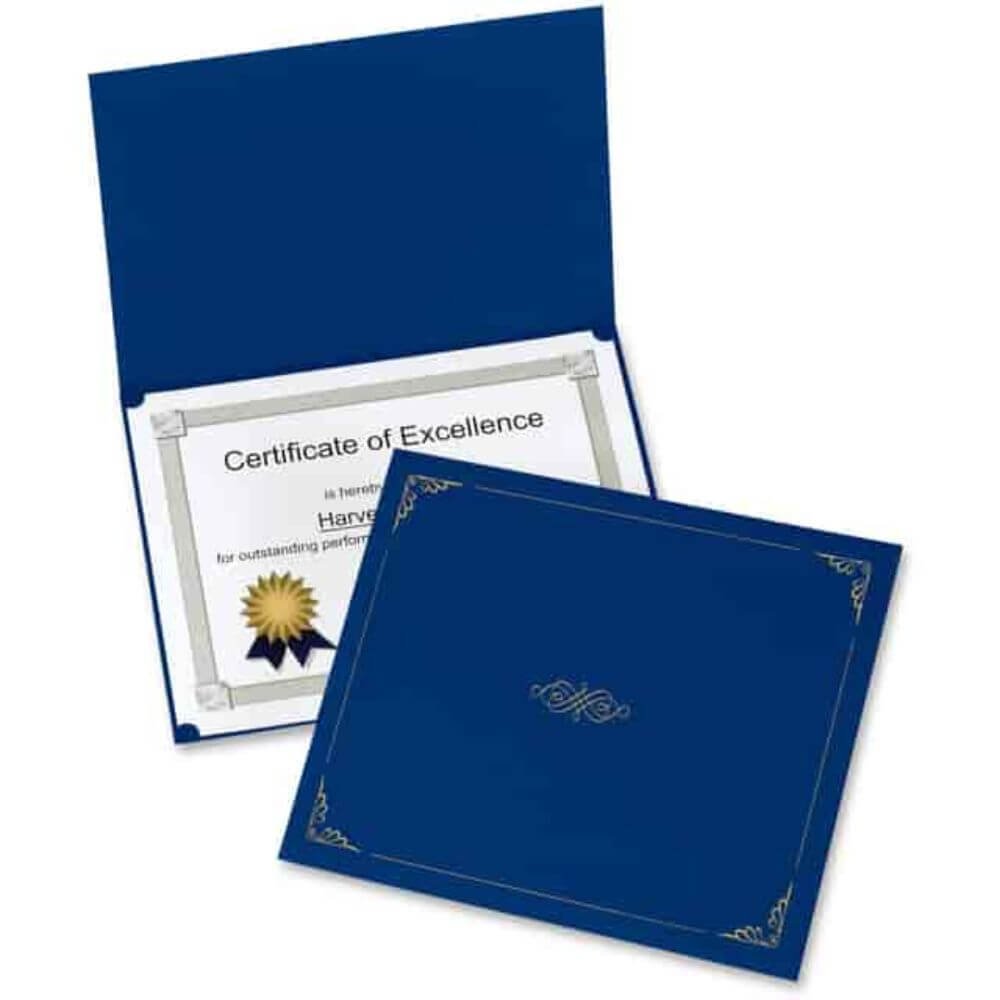 Oxford Letter Certificate Holder, 8 1/2" X 11", Linen, Dark Blue, Acid-free, 1 Pack