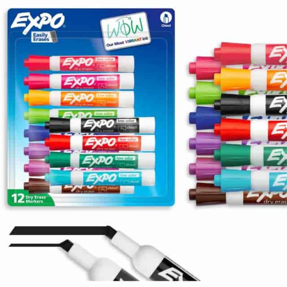 Expo Dry Erase Marker, Chisel Marker Point, Erasable, Assorted Ink, 12 / Pack