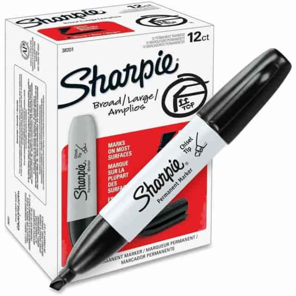 Sharpie Large Barrel Permanent Markers, Wide Chisel Marker Point, Black Ink, Alcohol Based, 1 Dozen