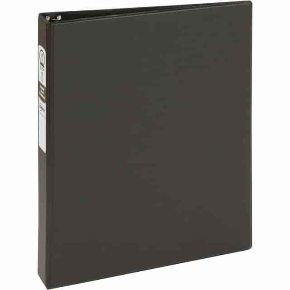 Avery Economy Binder, 1" Binder Capacity, Letter, 8 1/2" X 11" Sheet Size, 175 Sheet Capacity, 3 Ring, Fastener: Round Ring, Pocket: 2, Internal, Vinyl, Black, Recycled, Non Locking Mechanism, 1 Each