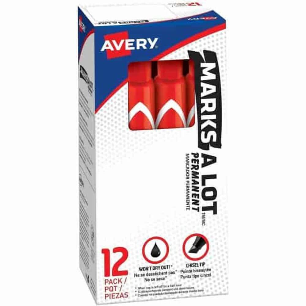 Marks-A-Lot Large Desk-Style Permanent Markers, 4.762500 Mm Chisel Marker Point, Red Ink, Red Plastic Barrel, 1 Dozen