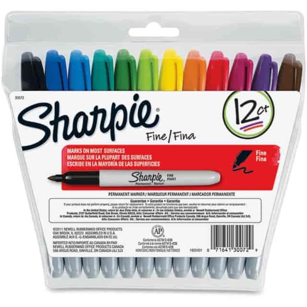 Sharpie Fine Point Permanent Marker, Fine Marker Point, Assorted Ink, Alcohol Based, 12 / Set