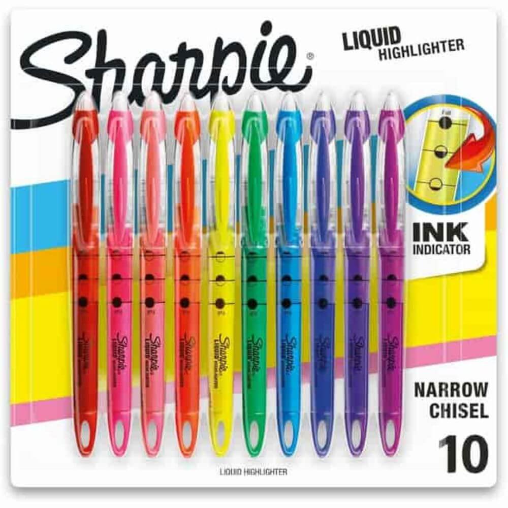 Sharpie Accent Highlighter - Liquid Pen, Micro Chisel Marker Point, Assorted Ink, Pigment-based, 10 / Set