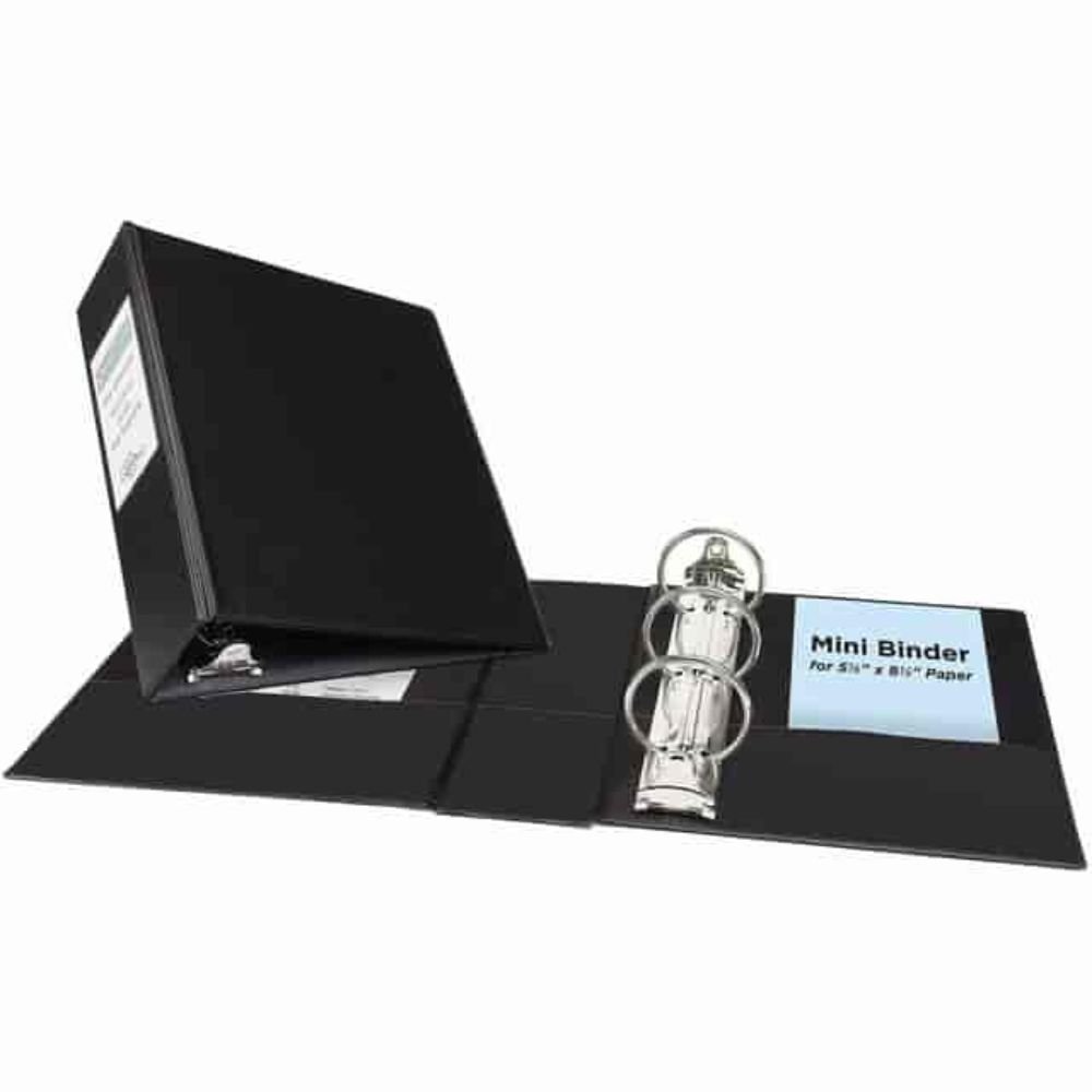 Avery Mini Durable Binder, 2" Binder Capacity, 8 1/2" X 5 1/2" Sheet Size, 375 Sheet Capacity, 3 Ring, Fastener: Round Ring, Pocket: 2, Internal, Vinyl, Black