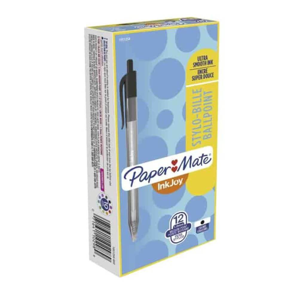 Paper Mate InkJoy 100 RT Pens, 1 Mm Medium Pen Point, Retractable, Black Ink, Translucent Barrel, Dozen