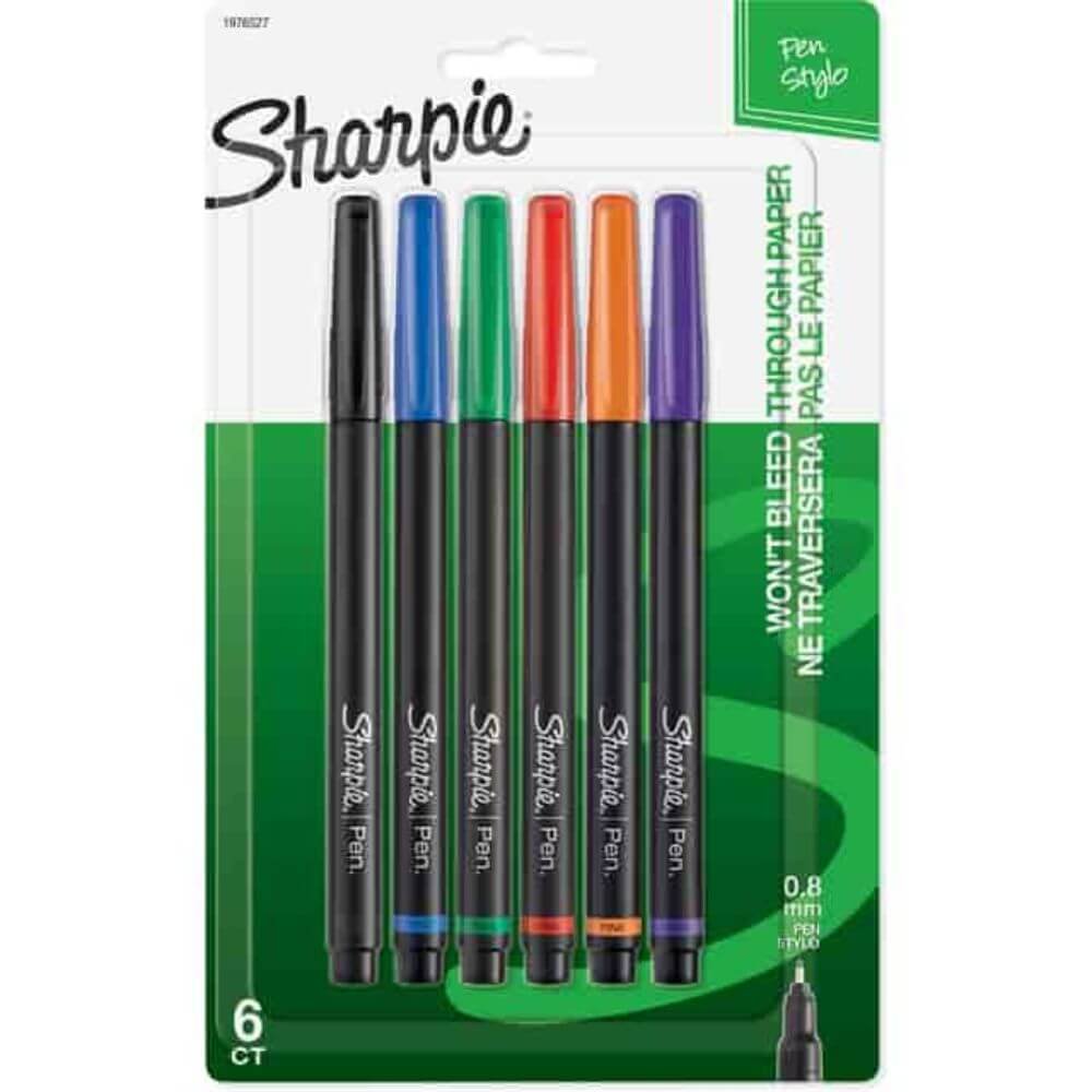 Sharpie Fine Point Pens, Fine Pen Point, Assorted Ink, 6 / Pack