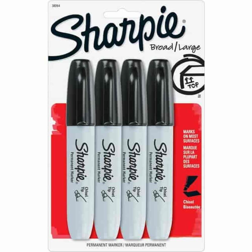 Sharpie Chisel Tip Permanent Marker, 5.3 Mm Chisel Marker Point, Black Ink, Alcohol Based, 4 / Pack