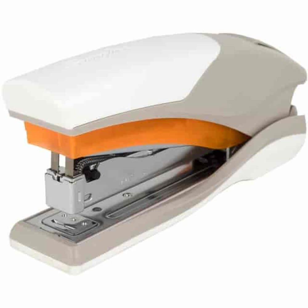 Swingline Optima 25 Reduced Effort Stapler, Staples Upto 25 Sheet Of 20lb Paper, Holds Upto 210 Staple, Full Strip, Staple Size: 0.25", 2.25" Throat Depth, Gray, Orange, Plastic, Metal, 1 Each