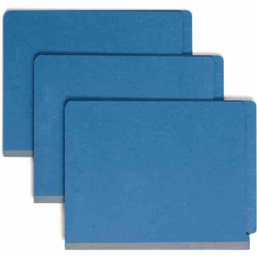 Smead Straight Tab Cut Letter Recycled Classification Folder, 8 1/2" X 11", 2" Expansion, 2 X 2S Fastener(s), 2" For Folder, End Tab Location, 2 Divider(s), 25 Pt., Pressboard, Dark Blue, 100% Recycled