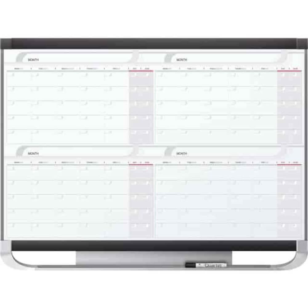 Quartet Prestige® 2 Magnetic Four Month Calendar Board, Monthly, 4 Month, White, Graphite, Steel, 24" Height X 36" Width