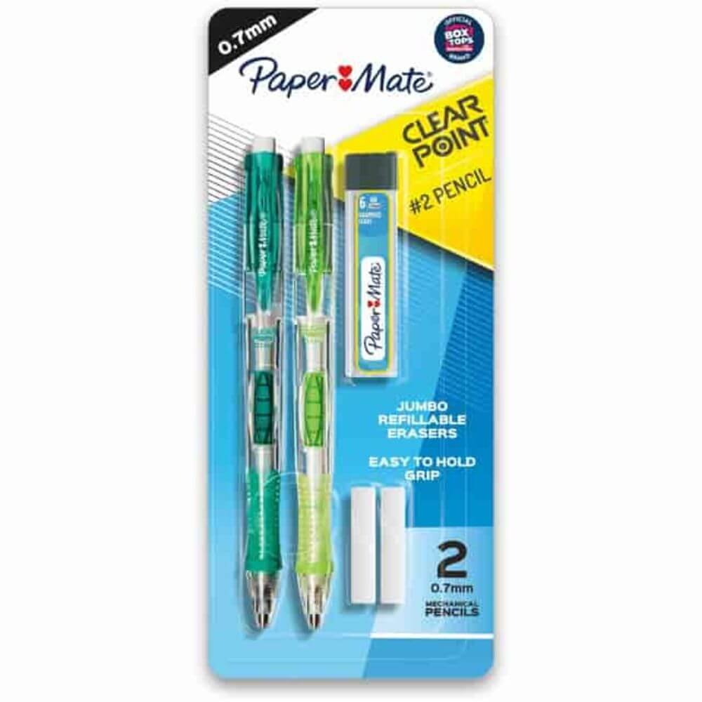 Paper Mate Clear Point Mechanical Pencils, 0.7 Mm Black Lead, Refillable, Assorted Barrel, 2 / Pack